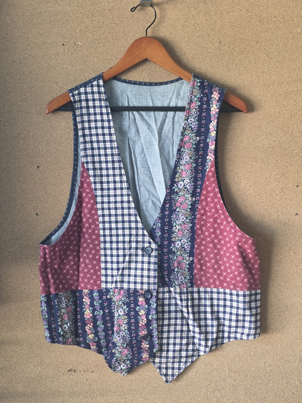 Patchwork Vest Vtg 90's Handmade Cottagecore Floral Gingham M L